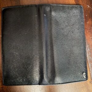 Coach Leather Checkbook Cover Credit Card Holder Wallet Black/Blue CL 7.5”x4”